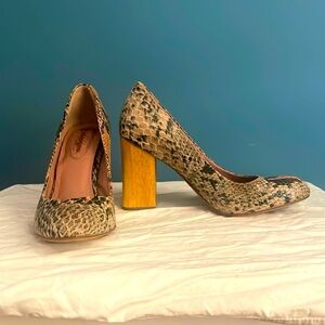 CORSO COMO “snakeskin” and wood heels.